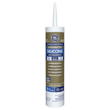GE Advanced Silicone Caulk for Window &amp; Door - 100% Waterproof Silicone Sealant, 5X Stronger Adhesion, Shrink &amp; Crack Proof - 10 oz Cartridge, Clear, Pack of 1