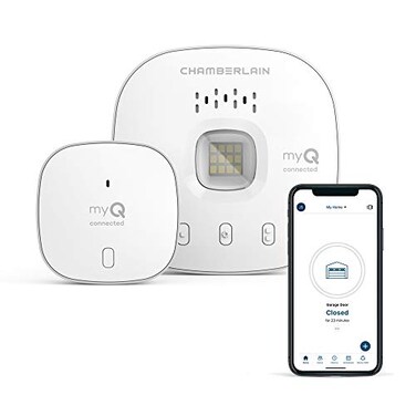 CHAMBERLAIN Smart Garage Control - Wireless Garage Hub and Sensor with Wifi &amp; Bluetooth - Smartphone Controlled, myQ-G0401-ES, White