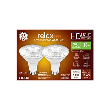 GE Lighting Relax HD PAR30L Flood Light LED Light Bulb, 75-Watt Replacement, Dimmable, Medium Base, Soft White, 2-Pack