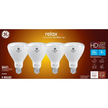 GE Relax LED Light Bulb, 65 Watt, Soft White, BR30 Indoor Floodlight (4 Pack)