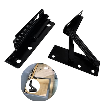 QIAO[2 Pieces] 80 Degree Foldable Lift Bracket, Black Spring Hinge Widely Used Sofa Hinge Lifter, Furniture Storage Support Hinge (Black)
