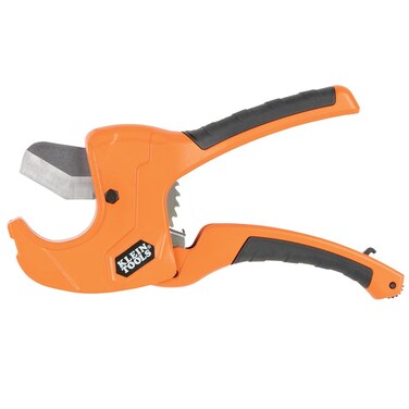 Klein Tools 50063 Ratcheting PVC Pipe Cutter, Cuts 1-1/4-Inch I.D. PVC, CPVC, PEX Pipes, One-Handed Operation, Replaceable Blades