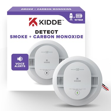 Kidde Hardwired Smoke &amp; Carbon Monoxide Detector, 10-Year Battery Backup, Voice Alerts, Interconnectable LED Warning Light Indicators