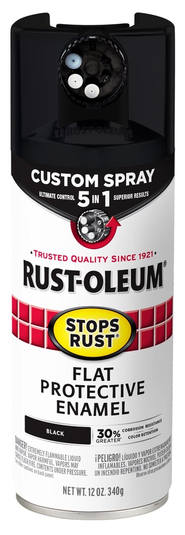 Rust-Oleum 376855 Stops Rust Custom Spray 5-in-1 Spray Paint, 12 oz, Flat Black