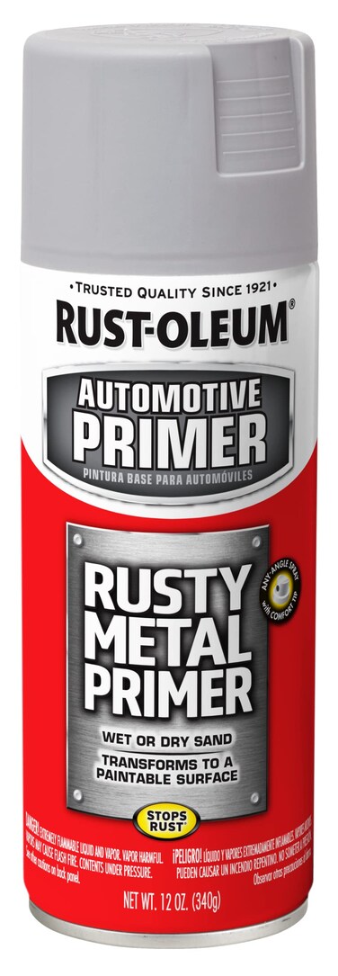 Rust-Oleum 249331 Automotive Rusty Metal Primer Spray Paint, 12 oz., Light Gray