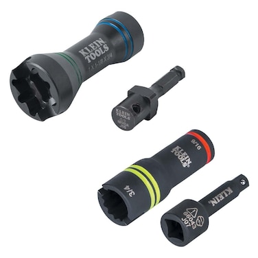 Klein Tools 660KIT3 5-in-1 Mini Impact Socket and 3-in-1 Flip Impact Socket Set, for Linemen and Utility Work, 4-Piece