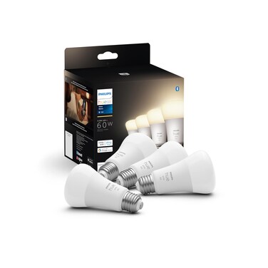 Philips Hue Smart 60W A19 LED Bulb - Soft Warm White Light - 4 Pack - 800LM - E26 - Indoor - Control with Hue App - Works with Alexa, Google Assistant and Apple Homekit