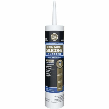GE Supreme Paintable Silicone Caulk for Window &amp; Door - 100% Waterproof Silicone Sealant, 7X Stronger Adhesion, Freeze &amp; Sun Proof - 9.5 fl oz, White, 1 Pack