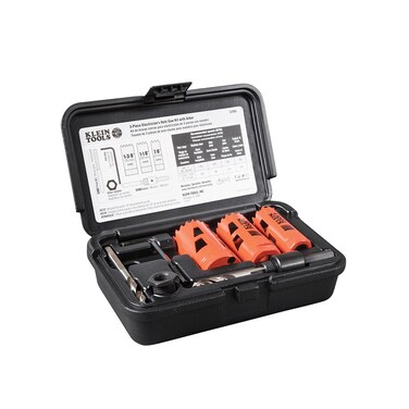 Klein Tools 32905 Electrician's Hole Saw Kit with Arbor for Cutting Steel, Drywall, Ceiling Tile, Wood, Plastic, 5-Piece