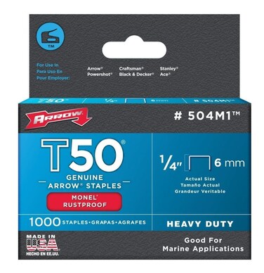 Arrow Fastener 504M1 1/4 T50 Monel Staples