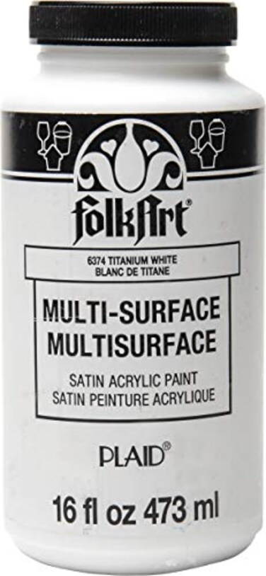 FolkArt Multi-Surface Satin Acrylic Paint in Assorted Colors, 16 oz, Titanium White 16 Fl Oz