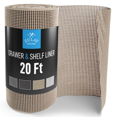 Zulay (12 Inch x 20 FT) Drawer &amp; Shelf Liner - Non Adhesive Drawer Liner - Protective Shelf Liner Non Slip for Cabinets, Storage, Kitchen, and Tables (Beige)