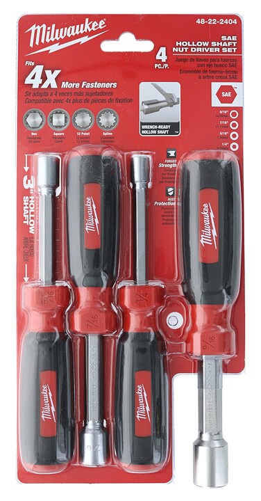 Milwaukee 48-22-2404 Hollow Shaft SAE Hex Shank Compact Nut Driver Set (4 Pieces)