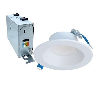 HALO LCR4 4 in. Soft White Selectable CCT Integrated LED Recessed Light with Round Surface Mount White Trim Retrofit Module