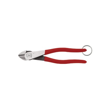 Klein Tools D228-8TT Pliers, Made in USA, Diagonal Cutting Pliers with High-Leverage Design and Tether Ring, 8-Inch