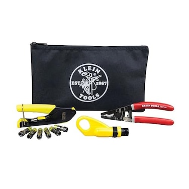 Klein Tools VDV026-211 Coax Installation Kit with Crimp Tool, Cable Cutter, Stripper and F Connectors with Storage Bag