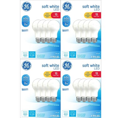 GE 16 Pack LED 60W Equivalent Soft White A19 2700K Light Bulbs, (Soft White, 16 Pack)