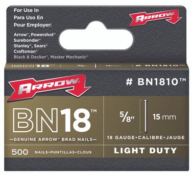 Arrow Fastener BN1810CS 5/8" 15mm 18 Gauge Brown Brad Nails 1000 Count