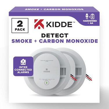 Kidde Hardwired Smoke &amp; Carbon Monoxide Detector, AA Battery Backup Smoke Alarm, Interconnectable, LED Warning Light Indicators, 2 Pack