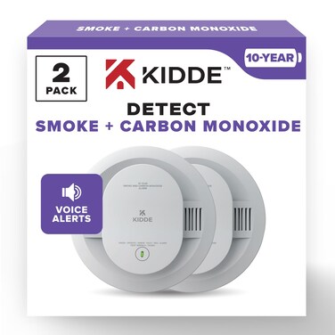 Kidde Smoke &amp; Carbon Monoxide Detector, 10-Year Battery Powered, Voice Alerts, LED Warning Light Indicators, 2 Pack