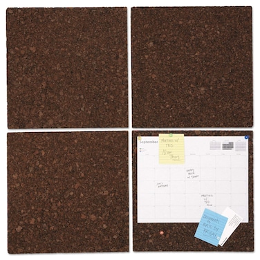 Universal Cork Tile Panels, 12 x 12, Dark Brown Surface, 4/Pack