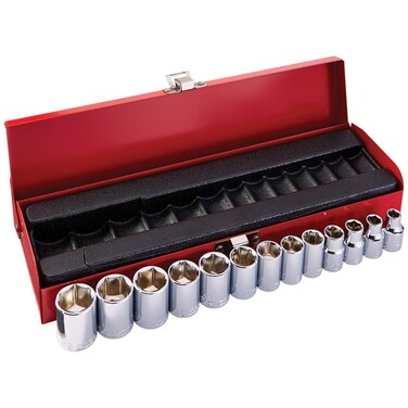 Klein Tools 65506 3/8-Inch Drive Socket Wrench Set with Metric Sizes on 6-Point Sockets, Case Included, 13-Piece