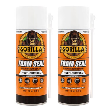 Gorilla Foam Sealant, Insulating, Multi-Purpose, Fills Gaps &amp; Cracks, Polyurethane Expanding Foam Insulation, 12oz Can, Light Gray Color, (Pack of 2)