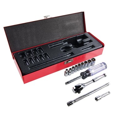 Klein Tools 65500 1/4-Inch Drive Socket Wrench Set with Spinner Handle, Ratchet, and 2 Extensions, Case Included, 13-Piece