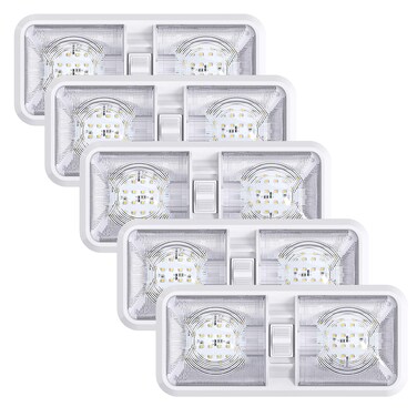 Leisure LED 5 Pack RV LED Ceiling Double Dome Light Fixture ON/OFF Switch Interior Lighting for Car/RV/Trailer/Camper/Boat DC 11-18V Natural White 4000-4500K 48X2835SMD (Natural White 4000-4500K, 5)