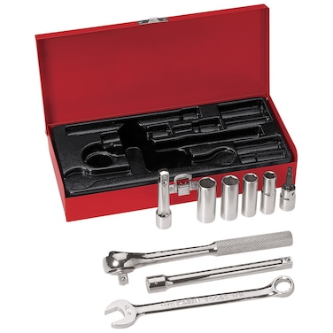 Klein Tools 65503 3/8-Inch Drive "D" Socket Wrench Set, 9-Piece,Red