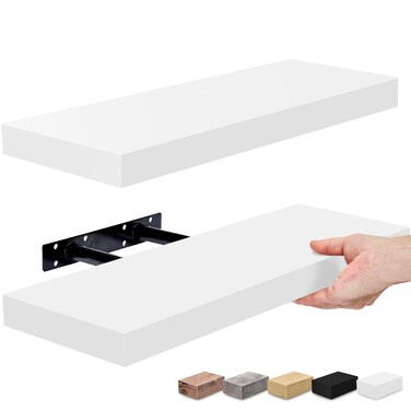 Sorbus Floating Shelves for Wall, Bathroom Shelves Wall Mounted for Kitchen, Bedroom, Bathroom Storage Over Toilet, Hanging Book Shelf for Wall Home Decor Living Room (White, 2 Pack)