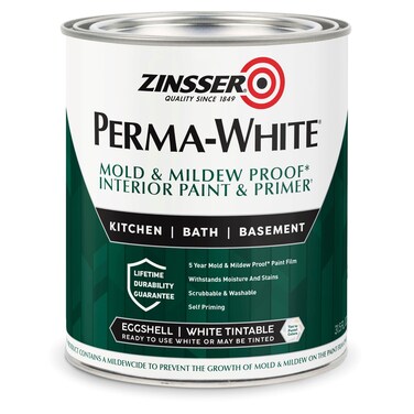 Zinsser 02774 PERMA-WHITE Mold &amp; Mildew Proof Interior Paint, Quart, Eggshell White