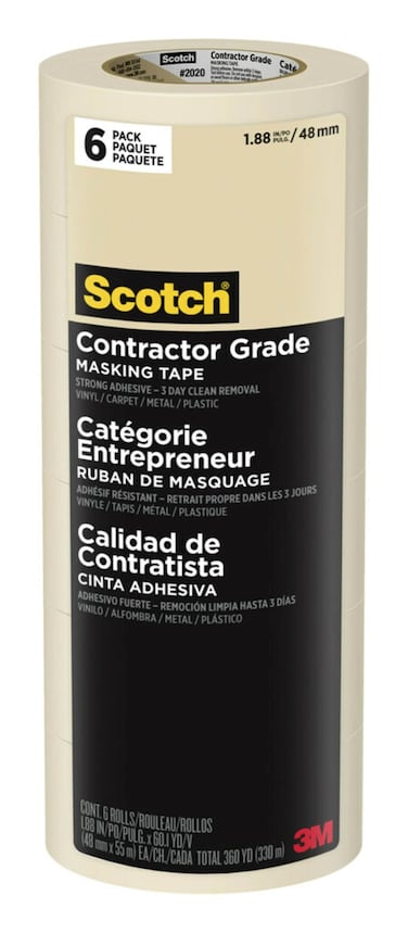 Scotch Painter's Tape Contractor Grade Masking Tape, 6 Rolls, 1.88 in x 60.1 yd, Holds to Surfaces For Up to 3 days, Removes Easily Without Leaving Sticky Residue, Interior &amp; Exterior Use (2020-48TP6)