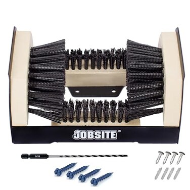 JobSite The Original Boot Scrubber - Includes Drill Bit &amp; Screws for Masonry &amp; Concrete Mounting - All Weather Industrial Shoe Cleaner &amp; Scraper Brush