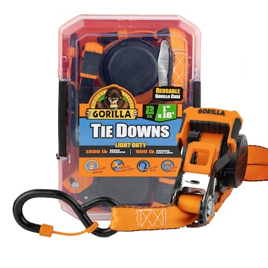 Gorilla 92002 2 Pk 1" X 16' Self Locking Retractabe Ratchet Strap W/Orange Gorilla-Grip Handle W/Cap Locks (Orange Webbing)