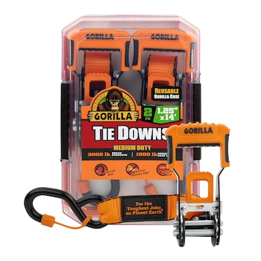 Gorilla 93002 2 Pk 1.25" X 14' Ratchet Strap W/Orange Gorilla-Grip Handle W/Cap Locks (Orange Webbing)