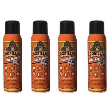Gorilla Heavy Duty Spray Adhesive, Multipurpose and Repositionable, 14 Ounce, Clear, (Pack of 4)