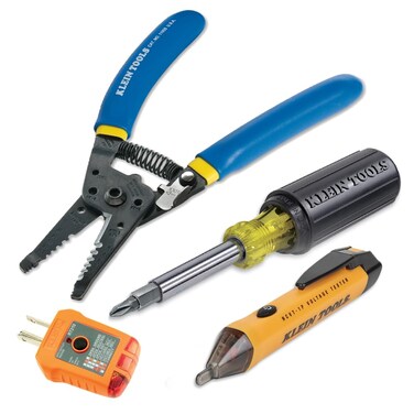 Klein Tools 80018P Tool Kit with Wire Stripper, Screwdriver, Non-Contact Voltage Tester, GFCI Outlet Tester, Residential Tool Kit, 4-Piece
