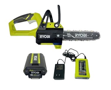 RYOBI 40-Volt 10 in. Cordless Battery Chainsaw with battery and Charger RY40570