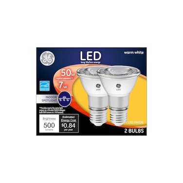 GE Lighting 93116055 LED Directional Light Bulb, R20, Warm White, Clear Bulb, 500 Lumens, 7-Watt, 2-Pk. - Quantity 1
