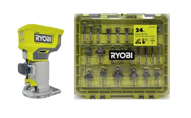 RYOBI ONE+ 18V Cordless Compact Fixed Base Router with 24-Piece Router Bit Set