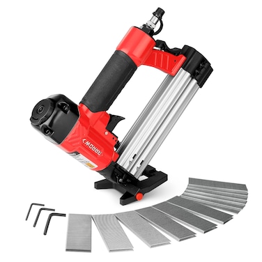 Arrow 4-in-1 Pneumatic 18 Gauge Flooring Stapler/Nailer, Oil-Free Mini 18 GA Pneumatic Flooring Staple Gun/Nail Gun with 1200 Pcs Staples/Nails, Adjustable Depth, for Upholstery, Flooring