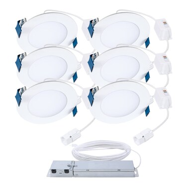 HALO Quicklink 4 Inch Canless Ultra-Thin Recessed Lighting LED Wafer Light for Ceiling and Shower - 6 Pack Starter Kit - 605 Lumens - 5 Selectable Color Temperatures, 0-10V Commercial Dimming