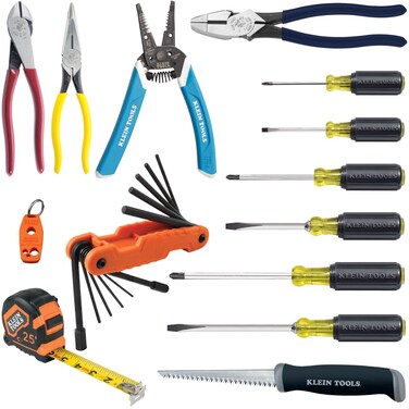 Klein Tools 80088 Tradesman Fixed Blade Driver and Plier Kit with Wire Stripper, Made in USA, Tape Measure, Accessories for Jobsite Needs, 14-Piece