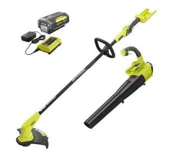 Ryobi 40V Cordless Battery Attachment Capable String Trimmer and Leaf Blower Combo Kit (2-Tools) w/ 4.0 Ah Battery &amp; Charger