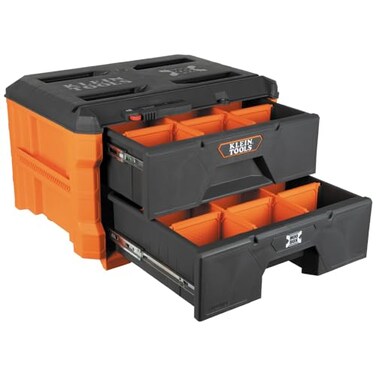 Klein Tools 54822MB MODbox 2-Drawer Tool Box Tool Storage Organizer, Heavy-Duty Double Drawer Tool Organizer, Stackable Tool Box Set Module, 50-Pound Capacity