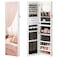 SONGMICS 55 Inches Tall Spacious Jewelry Cabinet, Jewelry Armoire with Light-Up Interior Mirror, Wall or Door Mounted Jewelry Storage Organizer, Lockable, Gift Idea, Cloud White UJJC032W01