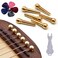 Guitar Bridge Pins 6pcs Pure Brass Endpin for Acoustic Guitar 6 Strings Nail Pegs Fixed Cone, Replacement Parts with Bridge Pin Puller Remover &amp; 5 Guitar Picks - Kimlong