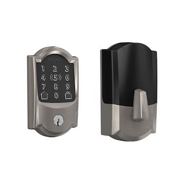 Schlage BE499WB CAM 619 Encode Plus WiFi Deadbolt Smart Lock, Keyless Entry Touchscreen Door Lock with Camelot Trim, Satin Nickel