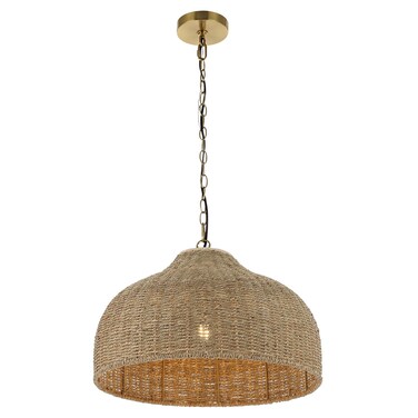 JONATHAN Y JYL1133A Eliza 20" 1-Light Coastal Bohemian Rattan/Iron Dome LED Pendant Rustic, Cottage, Farmhouse, Mediterranean, Office, Living Room, Dining Room, Bedroom, Hallway, Brown/Brass Gold